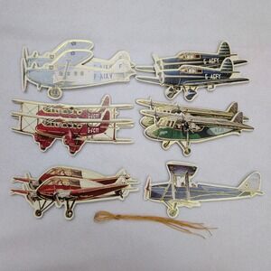 Vintage 1993 B Shackman Airplane Ornaments Set of 6 Gold Foil Die Cut Aviation